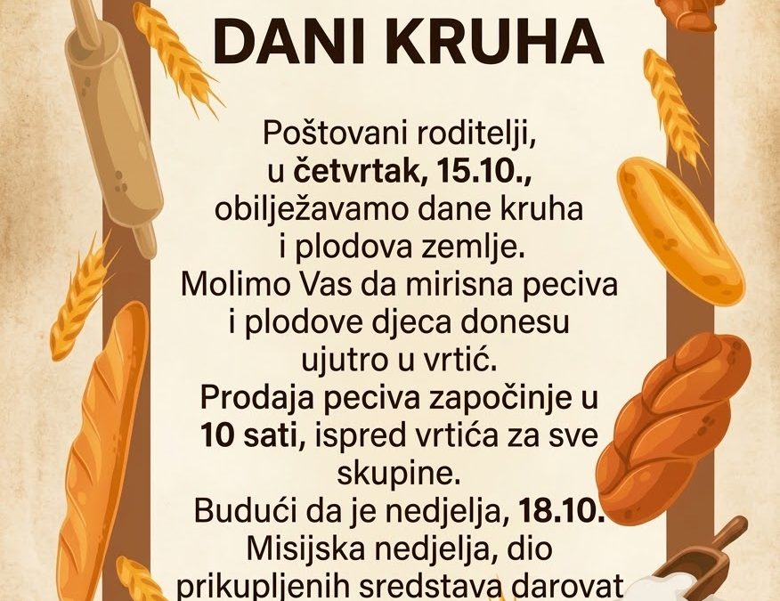 NAJAVA Dani kruha i plodova zemlje 2026.